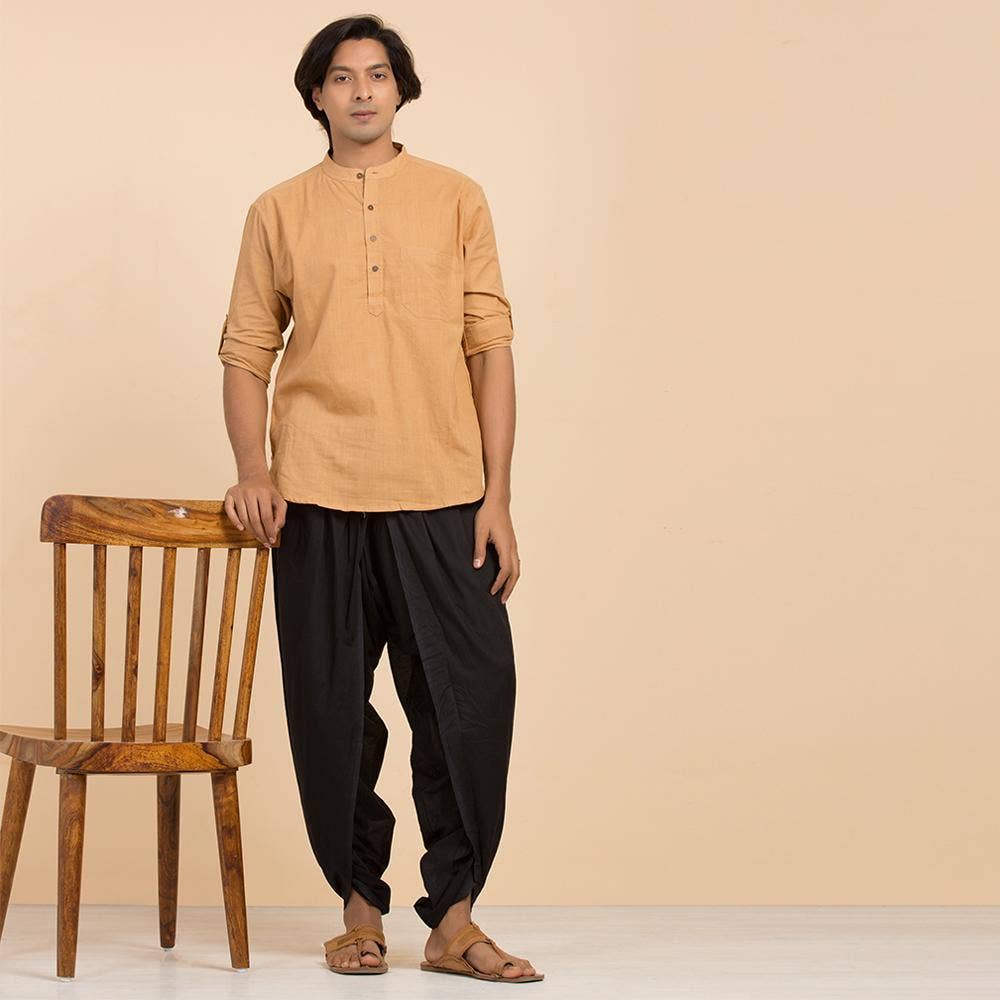 Isha’s signature. Ready to wear Unisex Dhoti Pants(Black) / Panchakacham.  Organic cotton. Easy to pull on. Versatile. Comfortable for both casual and formal wear.
