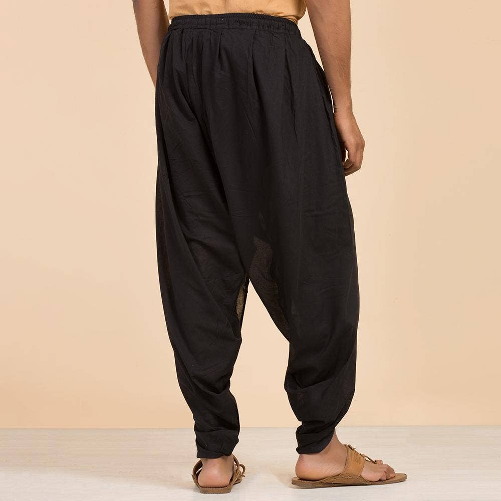 Isha’s signature. Ready to wear Unisex Dhoti Pants(Black) / Panchakacham.  Organic cotton. Easy to pull on. Versatile. Comfortable for both casual and formal wear.