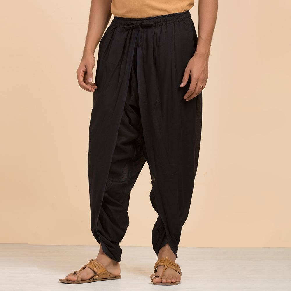 Isha’s signature. Ready to wear Unisex Dhoti Pants(Black) / Panchakacham.  Organic cotton. Easy to pull on. Versatile. Comfortable for both casual and formal wear.