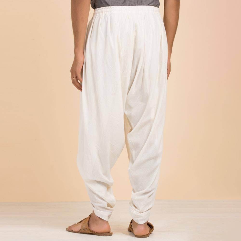 Isha’s signature. Ready to wear Unisex Dhoti Pants(Off - White) / Panchakacham.Easy to pull on. Versatile. Comfortable for both casual and formal wear.