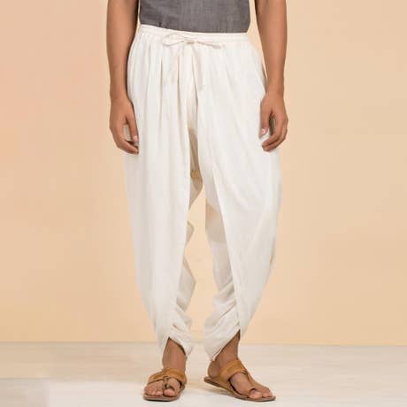 Isha’s signature. Ready to wear Unisex Dhoti Pants(Off - White) / Panchakacham.Easy to pull on. Versatile. Comfortable for both casual and formal wear.