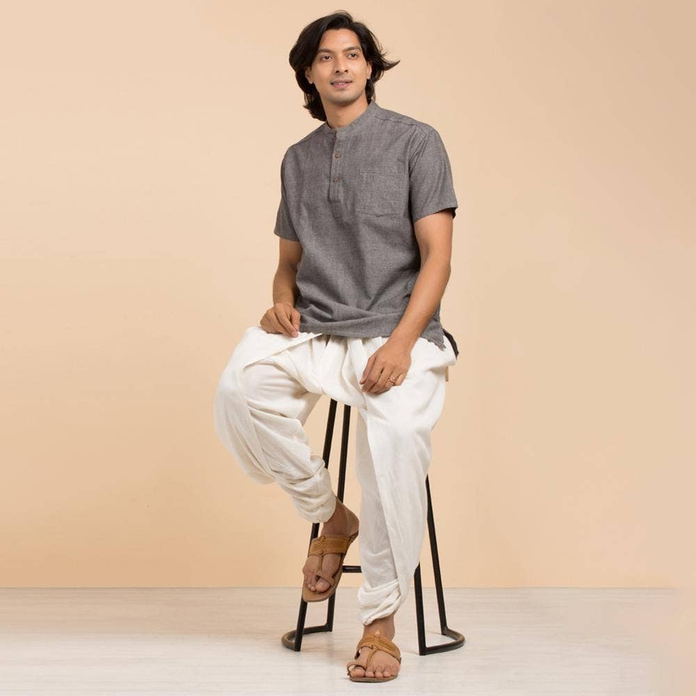 Isha’s signature. Ready to wear Unisex Dhoti Pants(Off - White) / Panchakacham.Easy to pull on. Versatile. Comfortable for both casual and formal wear.