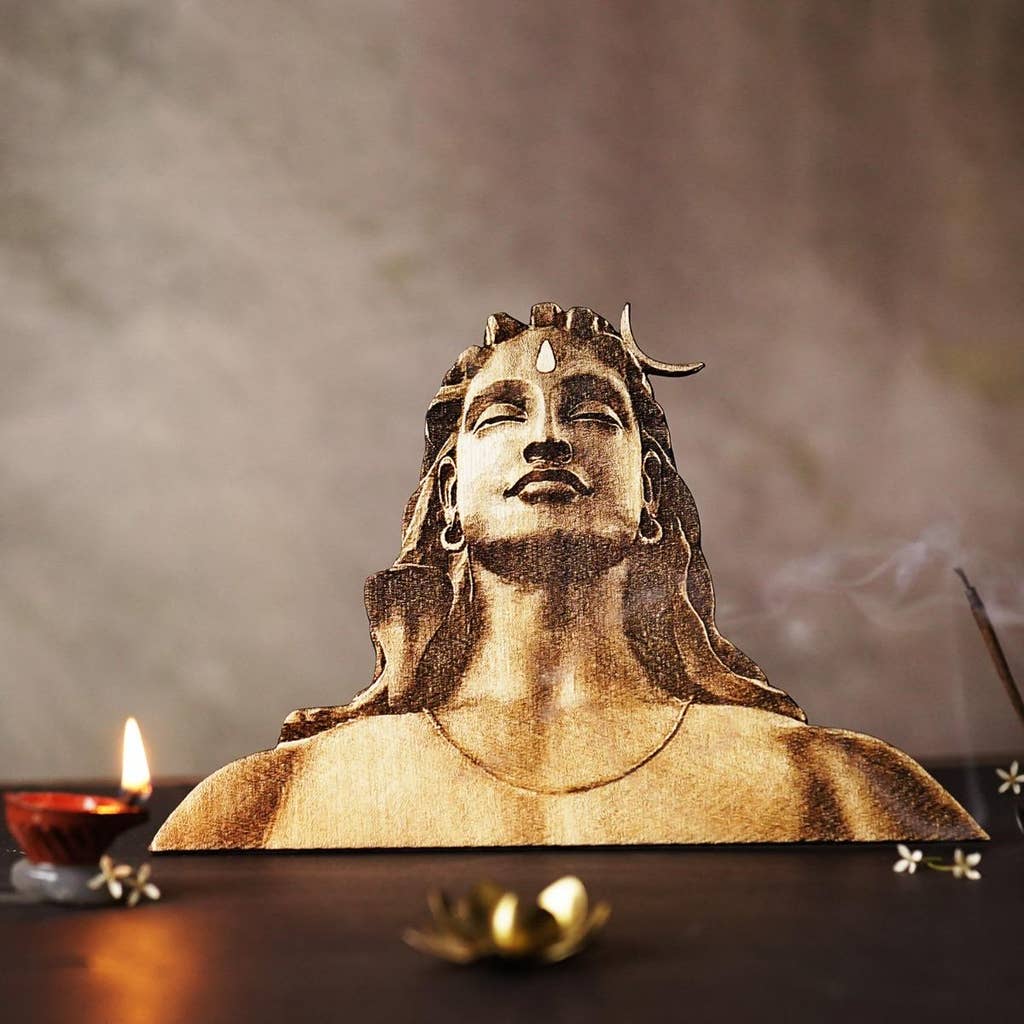 Adiyogi Etched Wooden Stand 7 inch - Large