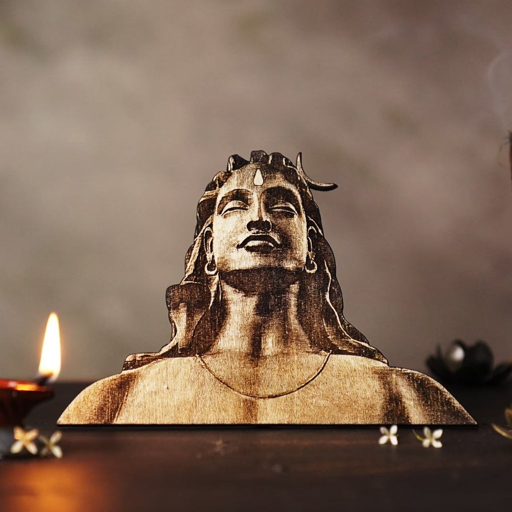 Adiyogi Etched Wooden Stand 5 inch - Medium