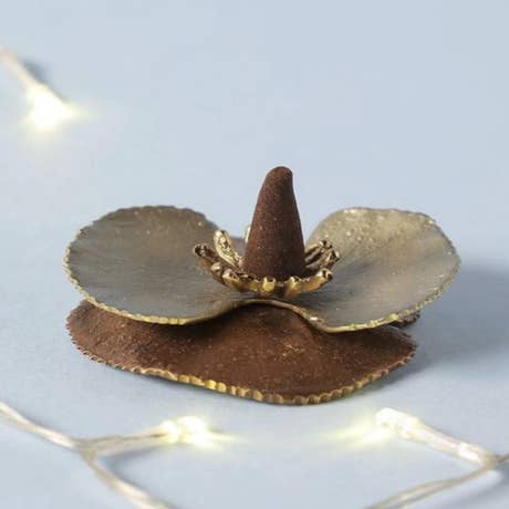 Poppy Flower Brass Incense Holder 