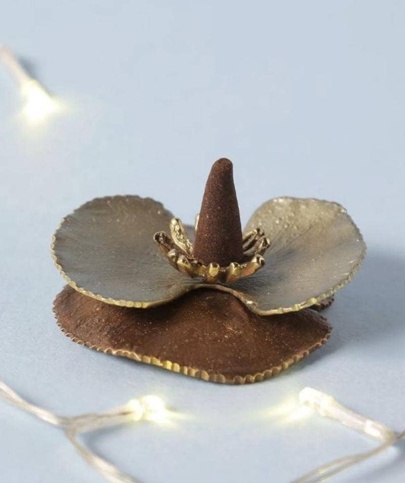 Poppy Flower Brass Incense Holder 