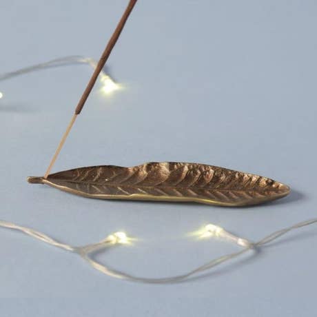 Rhododendron Leaf Brass Incense Holder
