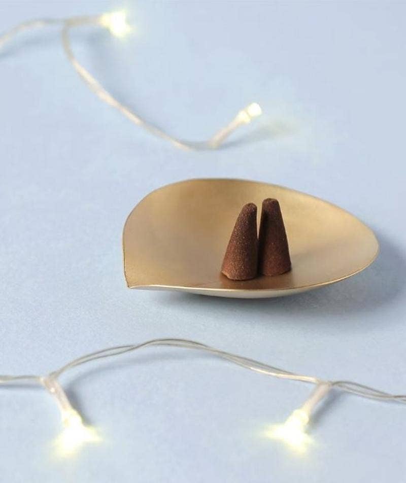 Lotus Leaf Brass Incense Holder