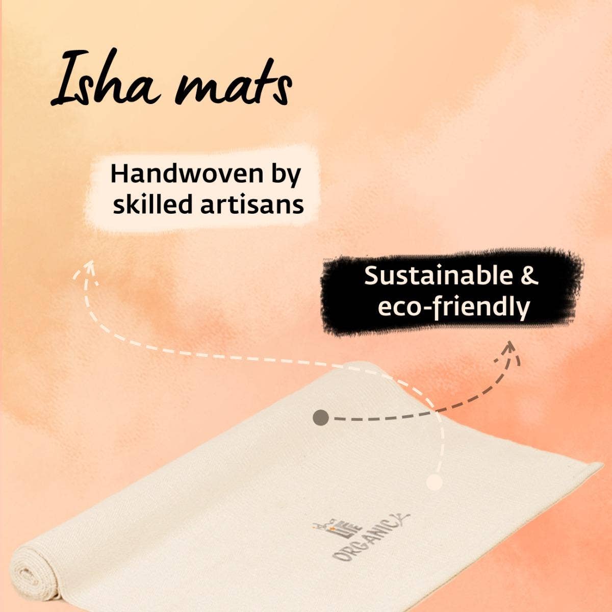 Handwoven organic cotton rug yoga mat.  Undyed. Eco-friendly. Washable. GOTS certified.