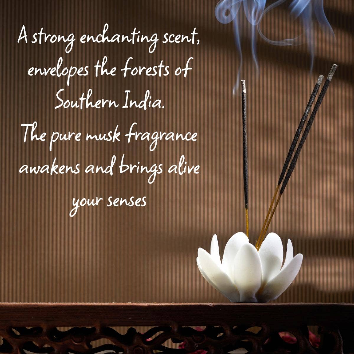 Hand rolled organic Musk (Kasturi) incense/agarbatti (Pack of 10 sticks). Chemical and toxin free. Ethically sourced. Natural herbs, roots & essential oils. Long-lasting fragrance.