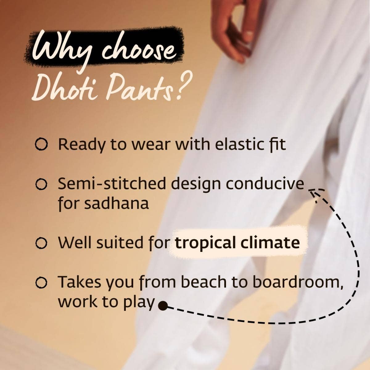 Isha’s signature. Ready to wear Unisex Dhoti Pants (Beige) / Panchakacham. Organic cotton. Easy to pull on. Versatile. Comfortable for both casual and formal wear. 