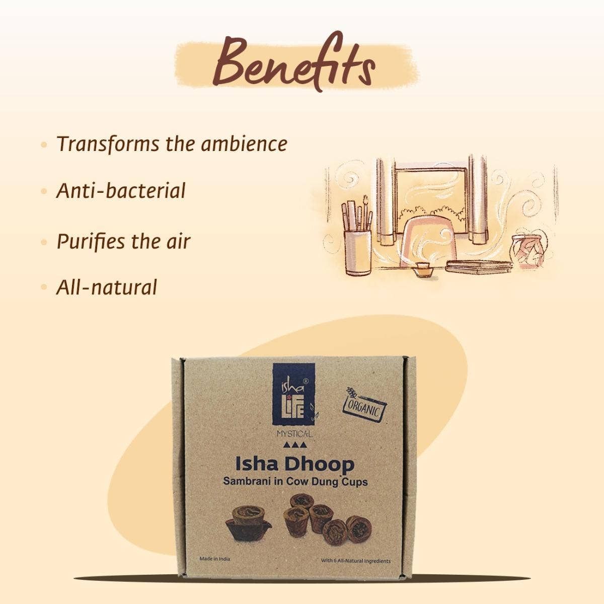 Handmade Sambrani/ Loban (blended resin) with cow dung cups (12 pcs). 6 natural therapeutic resins. Chemical-free. Anti-bacterial. 