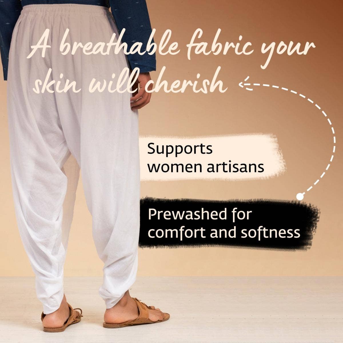 Isha’s signature. Ready to wear Unisex Dhoti Pants (Beige) / Panchakacham. Organic cotton. Easy to pull on. Versatile. Comfortable for both casual and formal wear. 
