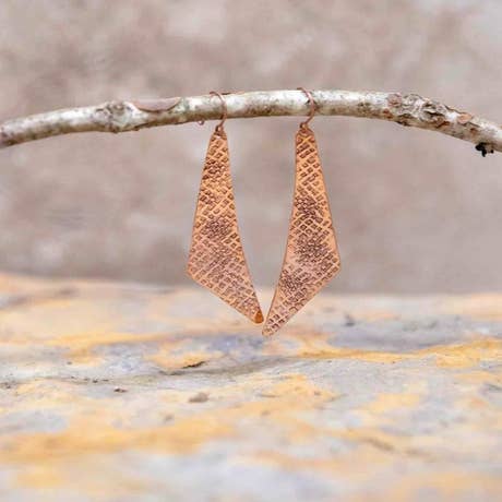 Textured Matt Finish Copper Earring - Style 1