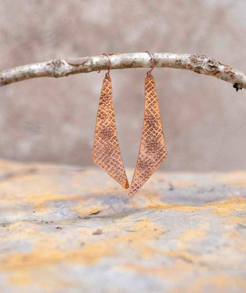 Textured Matt Finish Copper Earring - Style 1