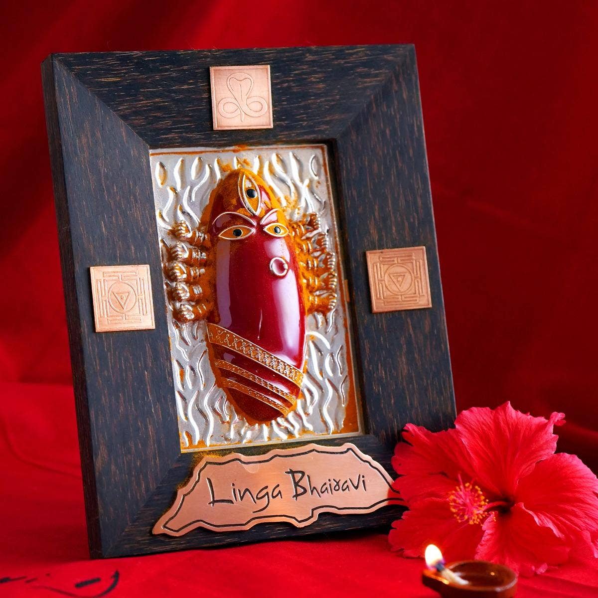 Consecrated Silver Devi Panel in Kumkum