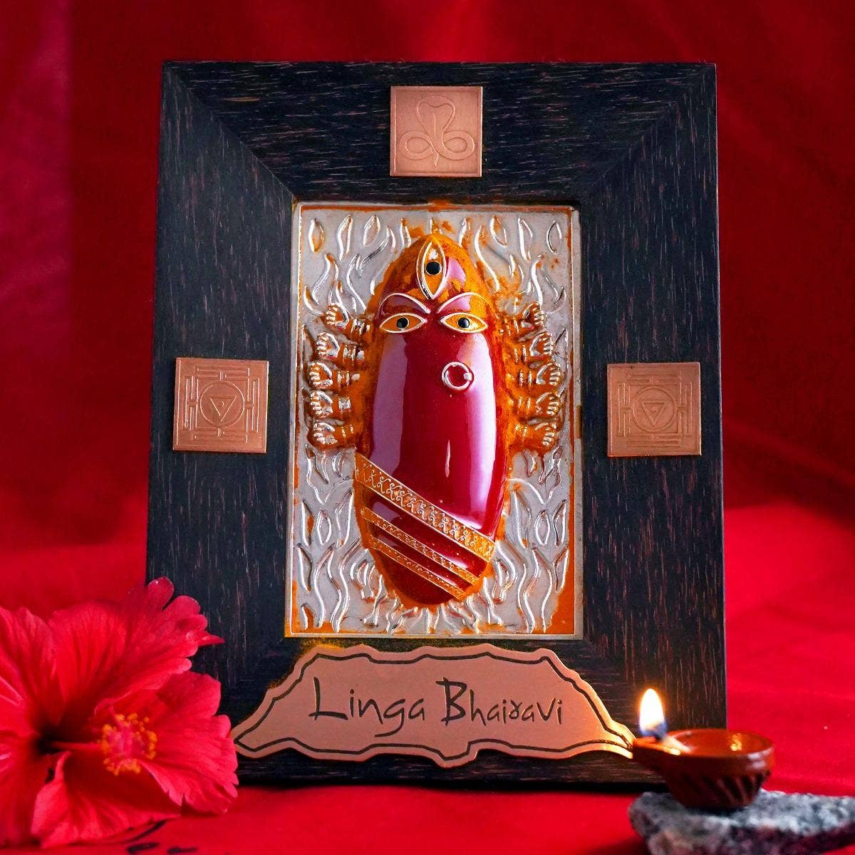 Consecrated Silver Devi Panel in Kumkum