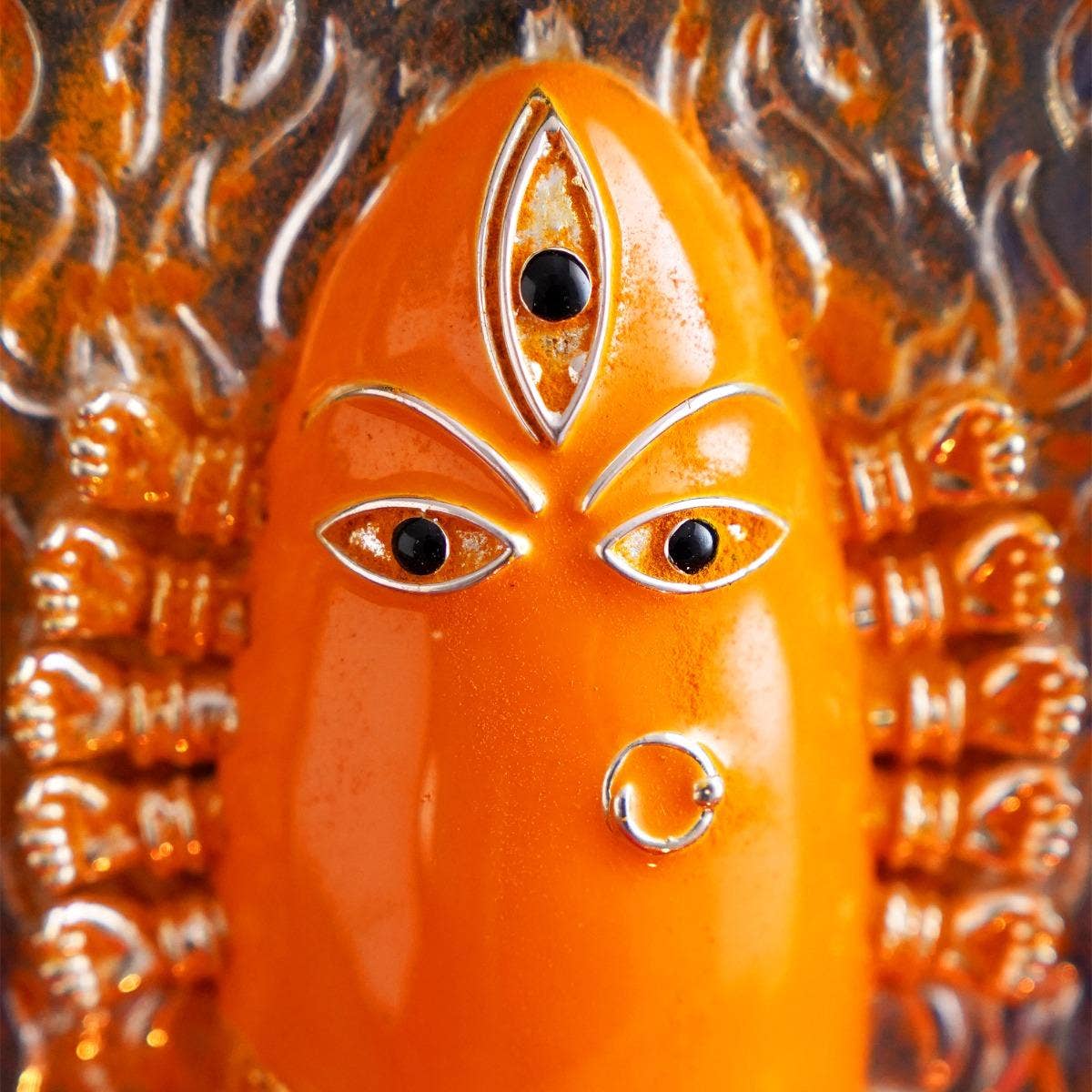 Consecrated Silver Devi Panel in Turmeric