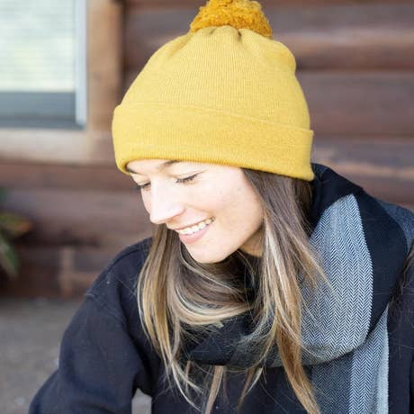 Woolen Pom Beanie, Mustard  