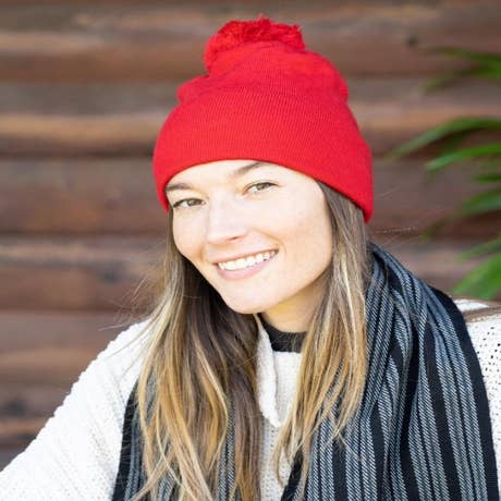 Woolen Pom Beanie, Red   