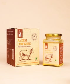 Pure A2 Desi Cow Ghee(500gm). Made traditionally from curd. Made from grass-fed free grazing desi cows' milk. Extracted using non-exploitative methods. Bilona ghee