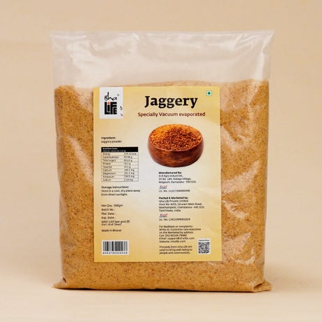 Pure and natural Jaggery (500gm). Great alternative to white sugar. Chemical free. High in nutrition. Vacuum evaporated