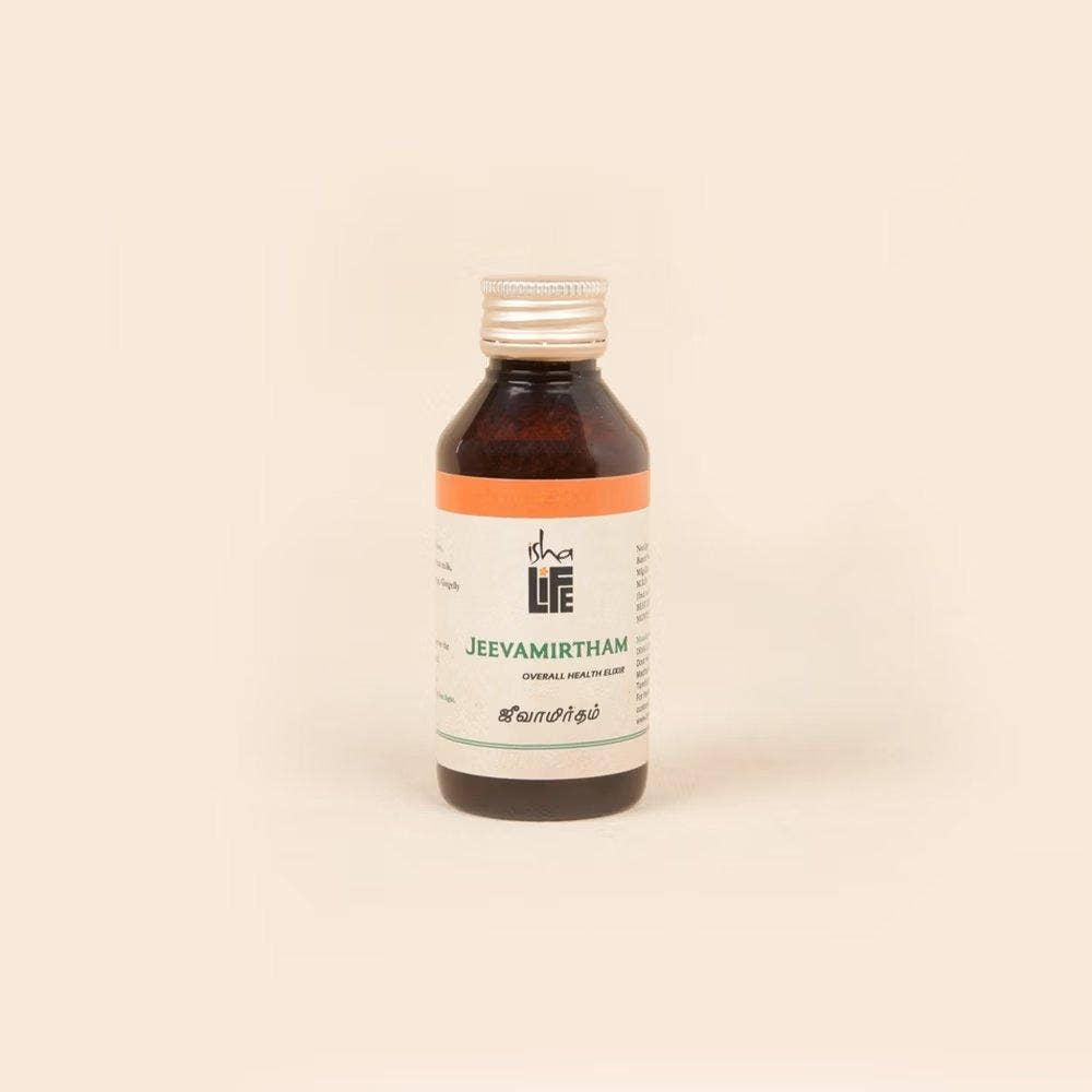 Jeevamirtham (100 ml). Isha’s unique traditional Siddha formulation. Helps boost immunity.