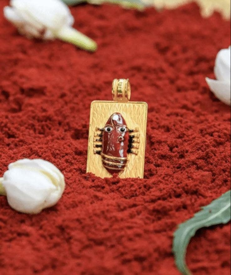 Linga Bhairavi 22kt Gold Pendant (Consecrated), Red