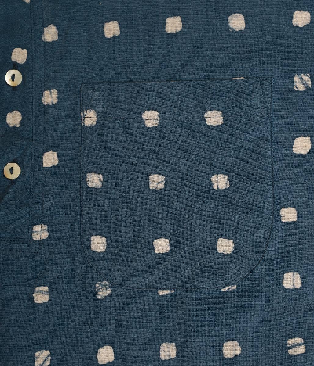 Men’s Kurta with Batik- Indigo. Short Sleeves. A festive gift