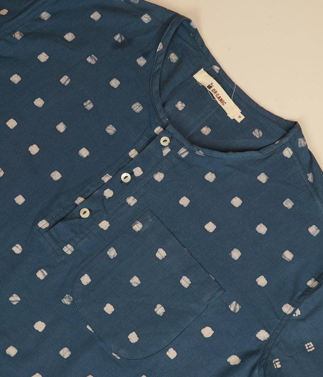 Men’s Kurta with Batik- Indigo. Short Sleeves. A festive gift