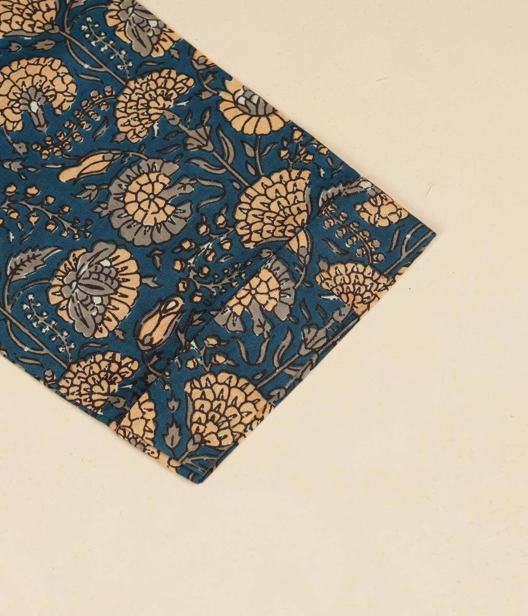 Womens Cotton Handblock Printed Short Kurta- Blue. A festive gift.