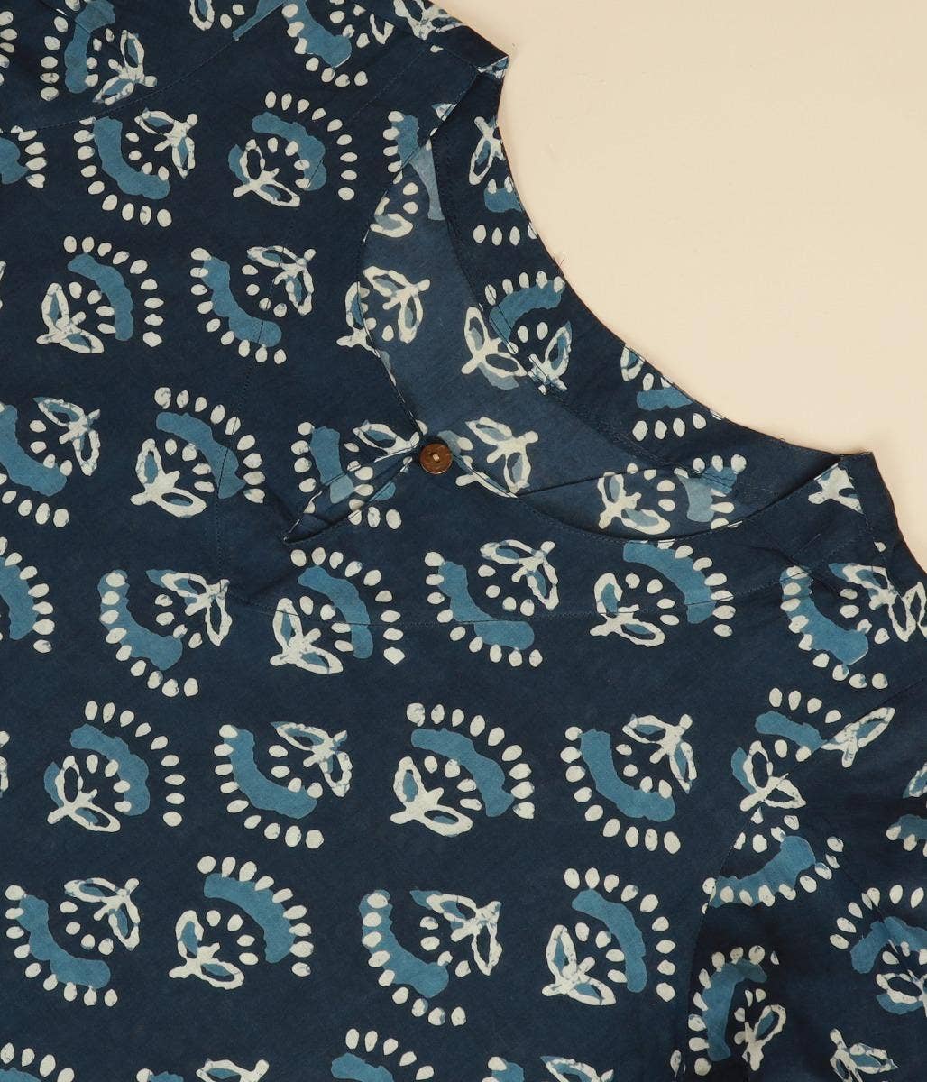 Womens cotton handblock printed kurta Blue Meadow