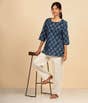 Indigo Blooms Crew-Neck Cotton Kurta for Women
