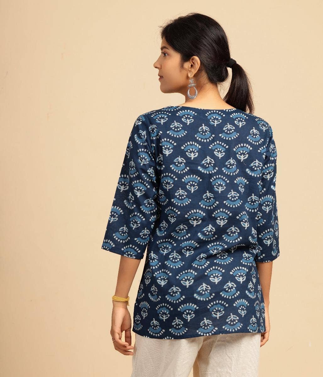 Womens cotton handblock printed kurta Blue Meadow