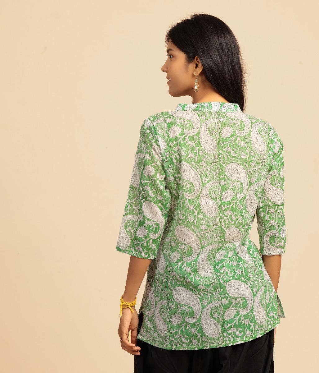 Womens cotton handblock printed kurta paisley garden