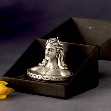 Pure Silver (999) Adiyogi Miniature - 2 inch (Matte Antique)