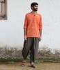 Rust Khari Print Organic Cotton Long Sleeve Kurta for Men