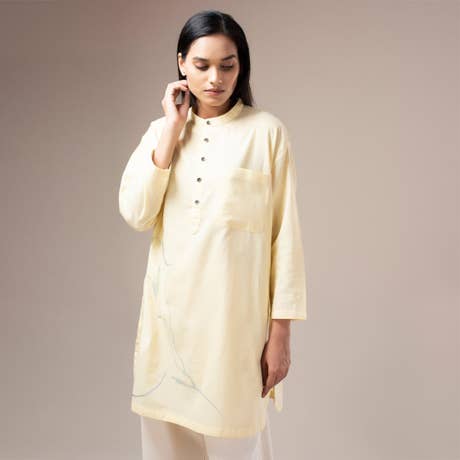 Adiyogi Printed Womens Oversized Kurta - Soft Yellow