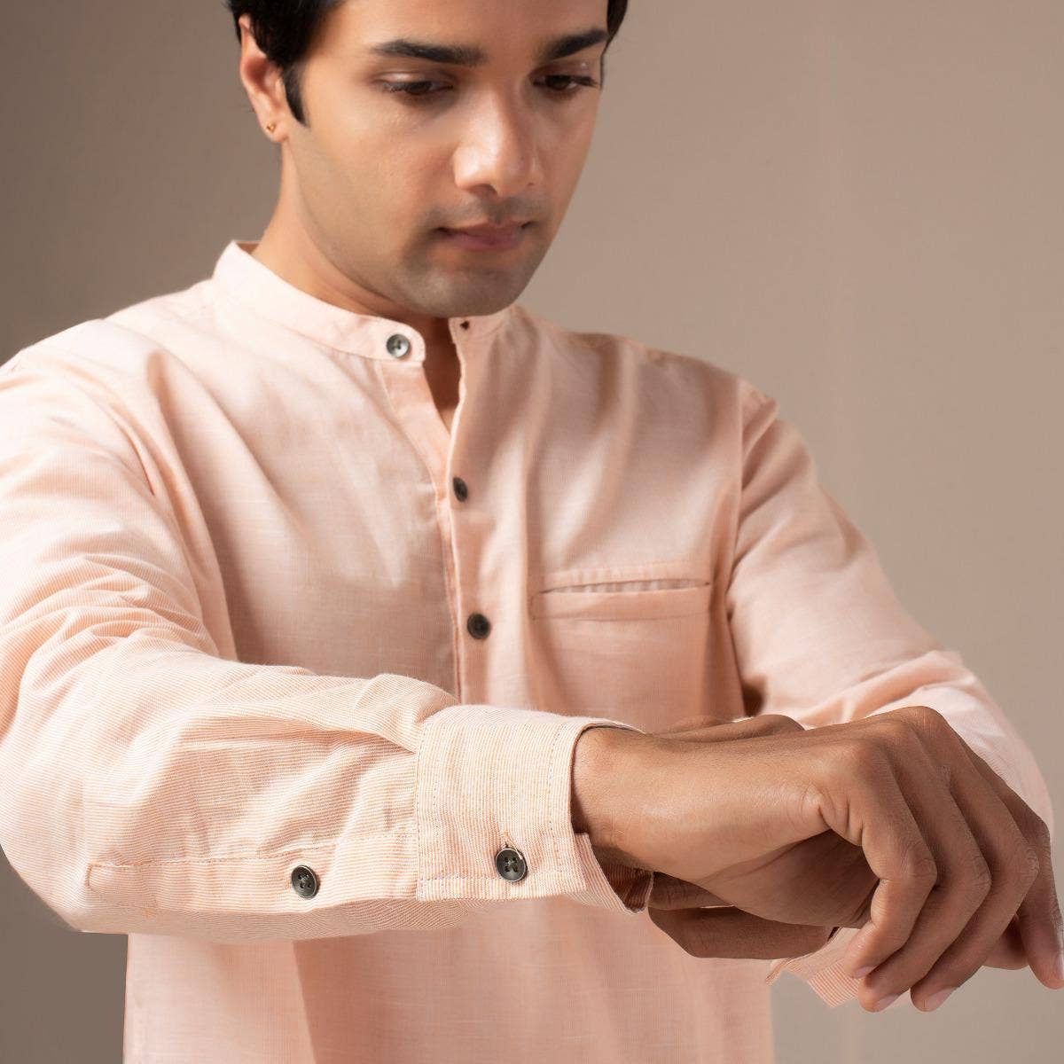 Fine Cotton Lightweight Pin Stripe Shirt Kurta - Rust
