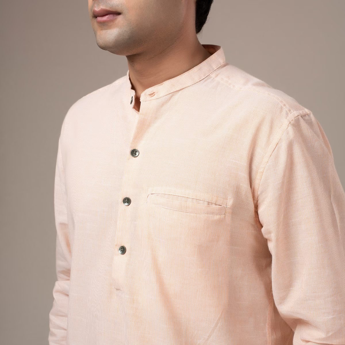 Fine Cotton Lightweight Pin Stripe Shirt Kurta - Rust