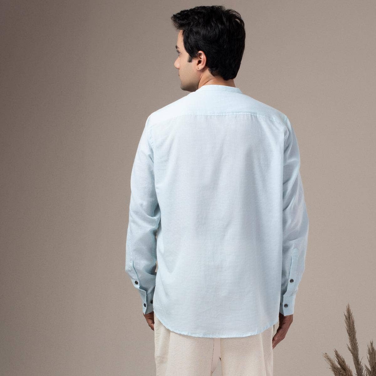 Fine Cotton Lightweight Houndstooth Shirt - Sky
