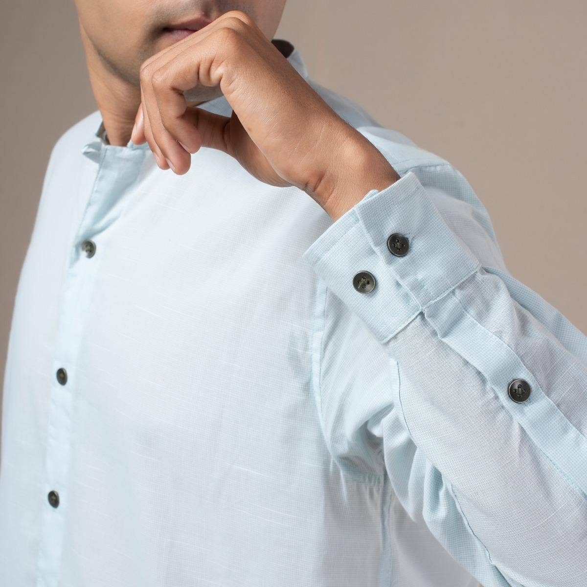 Fine Cotton Lightweight Houndstooth Shirt - Sky