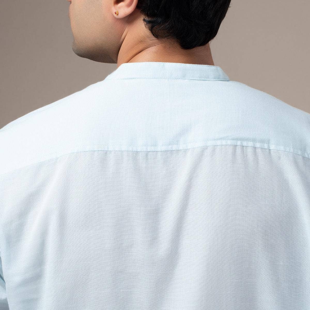 Fine Cotton Lightweight Houndstooth Shirt - Sky