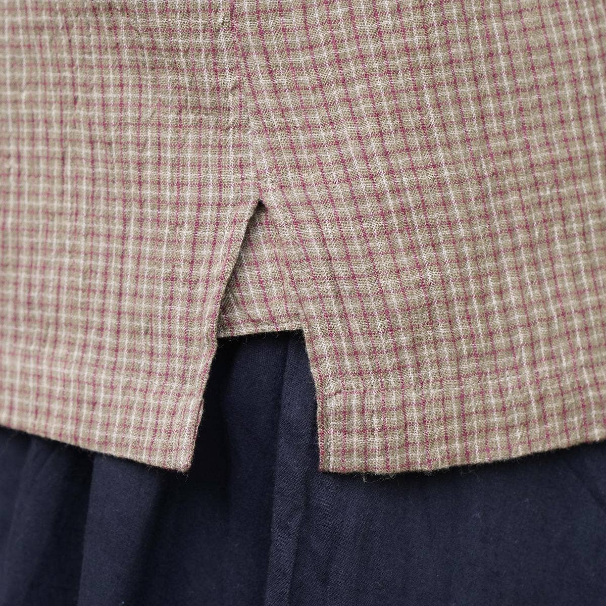Crinkled Cotton Yarn Dyed Collarless Kurta - Khaki