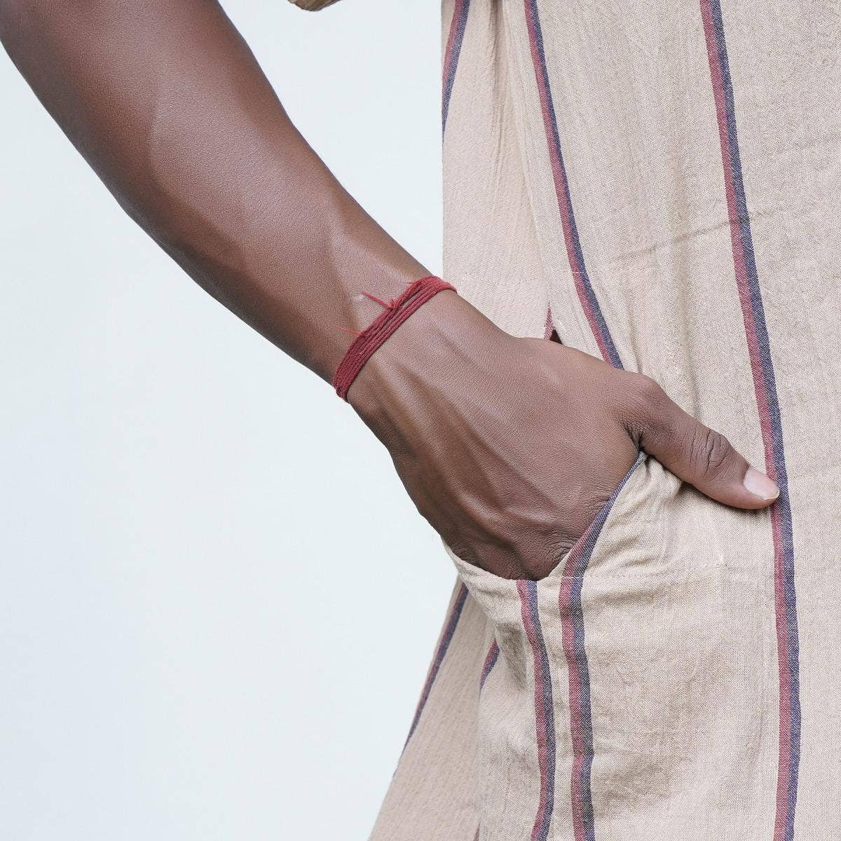Crinkled Cotton Yarn Dyed Collarless Kurta - Ecru