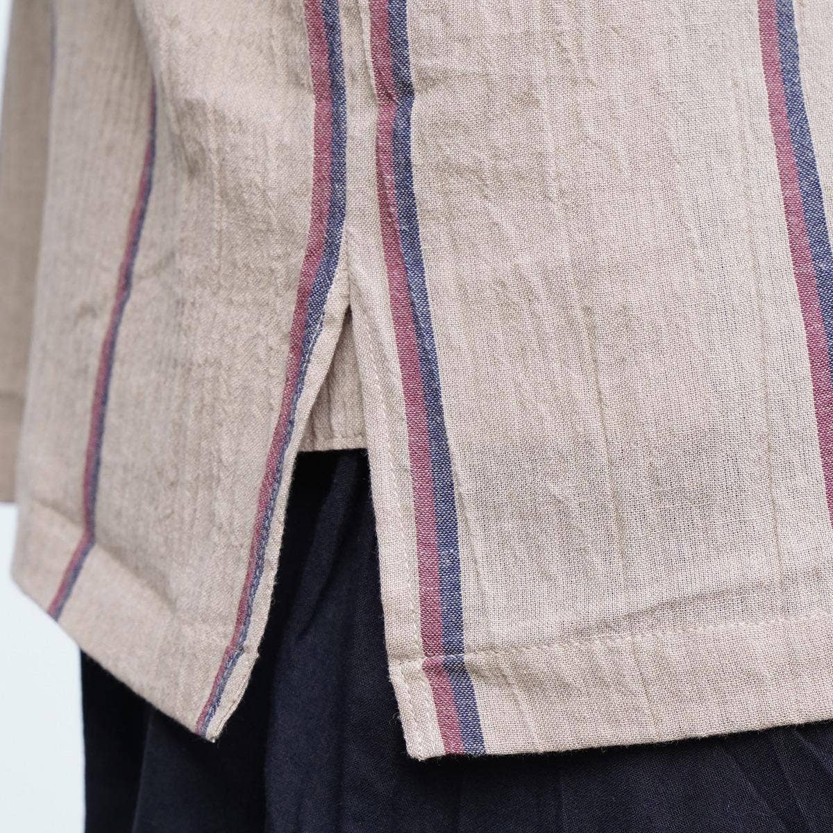 Crinkled Cotton Yarn Dyed Collarless Kurta - Ecru