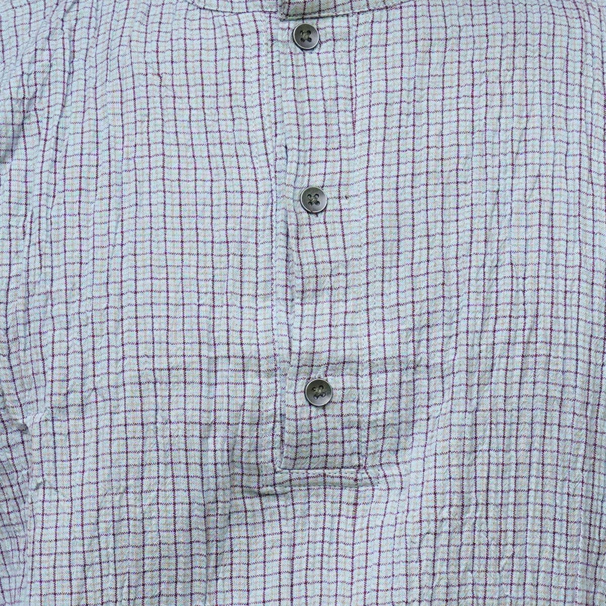 Crinkled Cotton Yarn Dyed Collarless Kurta - Sky