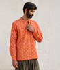 Rust Khari Print Organic Cotton Long Sleeve Kurta for Men