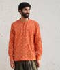 Rust Khari Print Organic Cotton Long Sleeve Kurta for Men