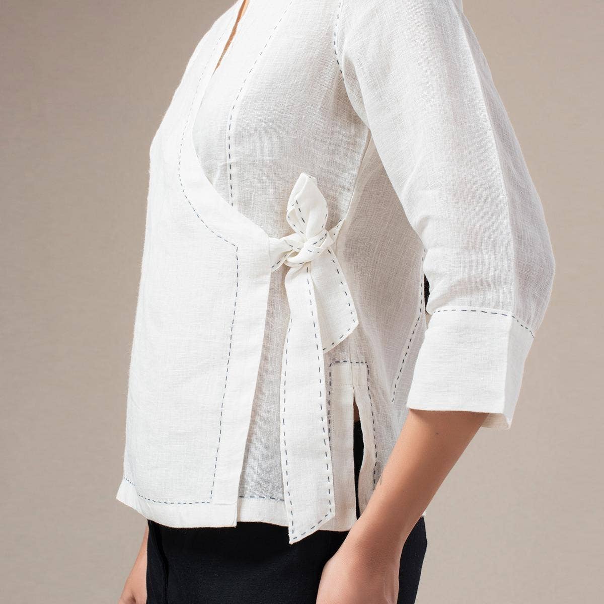 Undyed Linen Wrap Top